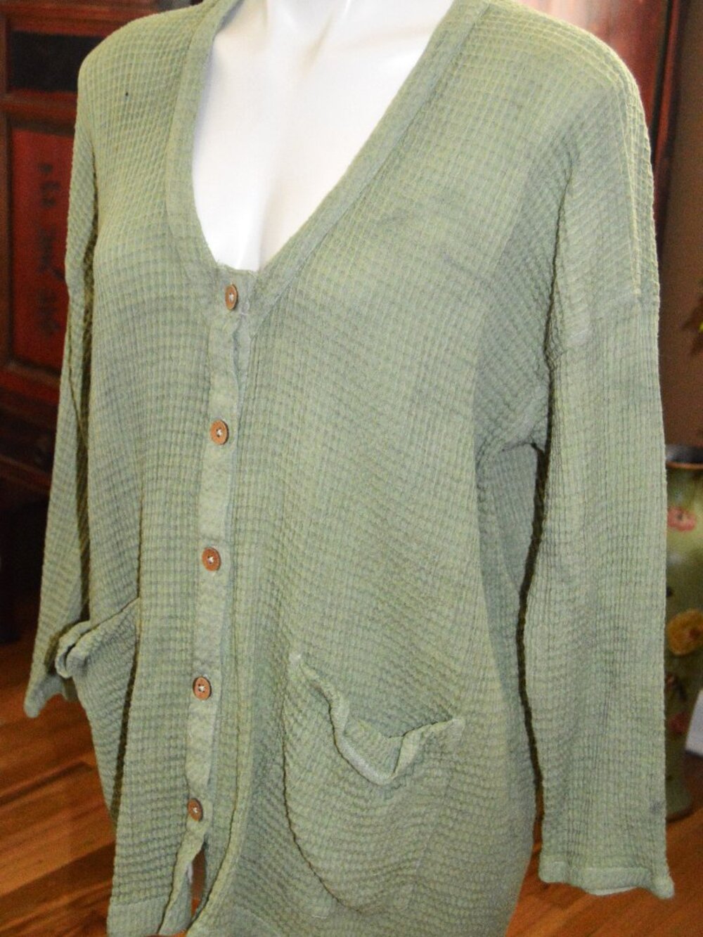 Free People thermal waffle jacket xs fits like a M green cardigan